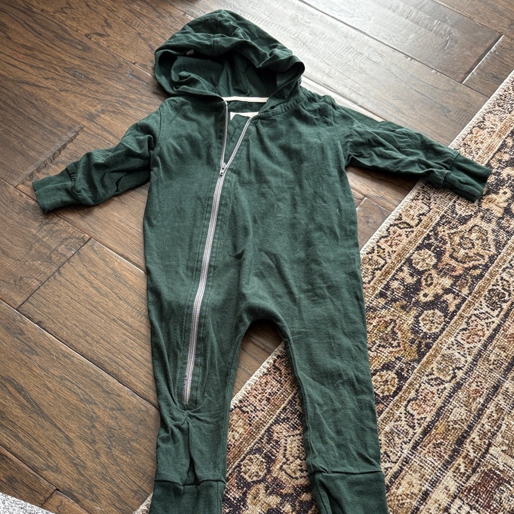 Kids Hooded One-Piece Romper in Forest Green